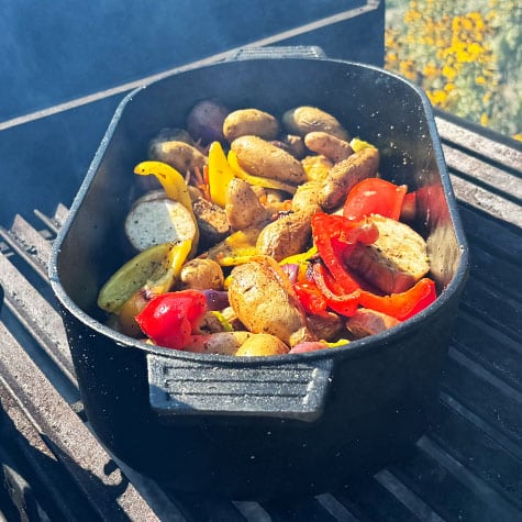 vegetables cooking in the fan over fire